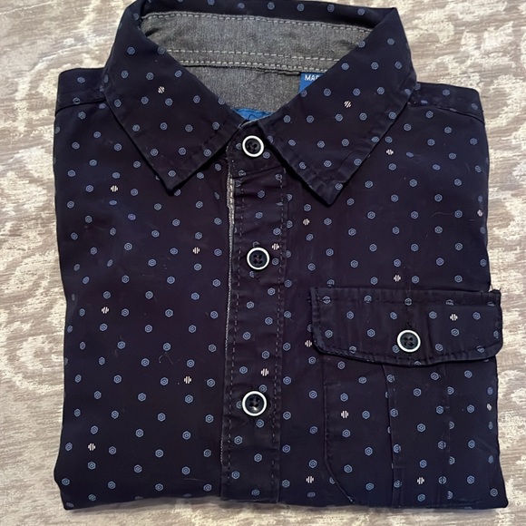 Perry Ellis Navy Blue Polka Dot Print Button Down Shirt Toddler Size 4T - Picture 3 of 8